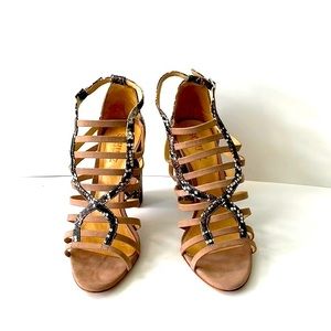 Schutz 'Kaye' Snakeskin-Print Strappy Sandals, Light Pink, 8B